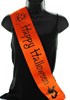 Orange Personalised Halloween Party Satin Ribbon Sash - Black Text & Images
