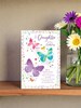 Daughter Birthday Card & Insert - Pink Green Lilac Butterflies Silver Foil 9x6"