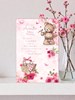 Auntie Birthday Card - Cute Bear with Bird and Flowers Pink Foil Verse 9x6"