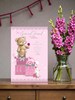 Special Friend Birthday Card - Cute Bear & Pink Rose Sat on Boxes with Foil 9x6"