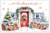 Box of 12 Large Christmas Cards - Xmas Tree Outside House with Red Door Red Foil