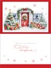 Box of 12 Large Christmas Cards - Xmas Tree Outside House with Red Door Red Foil