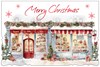 Box of 12 Large Christmas Cards - Festive Village Shop with Red Foil