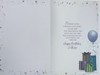 Nephew Birthday Card - Blue Green Presents Balloon and Stars Copper Foil 9x6"
