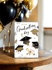 Graduation Congratulations Card - Black Caps Scrolls Gold Glitter Foil 7.5x5.25"