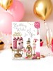 Jonny Javelin Open Female Birthday Card - Pink Cake & Gold Champagne 7.25x5.5"