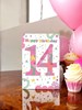 14th Birthday Card - Big Number with Pastel Colours Spots Stars & Foil 7.5x5.25"