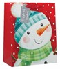 Set of 3 Medium Christmas Gift Bags with Glitter Tag - Red with Snowman