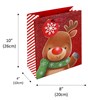 Medium Christmas Gift Bag and Tag- Red Glitter with Rudolph in Green Scarf 10x8"