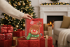 Medium Christmas Gift Bag and Tag- Red Glitter with Rudolph in Green Scarf 10x8"