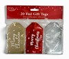 Pack of 20 Christmas Gift Tags with String - Gold Red and Silver Foil