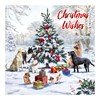 Pack of 12 Scenic Square Christmas Cards - Dogs Xmas Tree & Sleigh with Red Foil