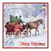 Pack of 12 Square Scenic Christmas Cards - Horse Drawn Stagecoach with Red Foil
