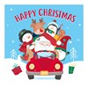 Pack of 20 Mini Square Christmas Cards - 2 Designs - Santa & Friends in Car