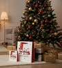 Medium Christmas Gift Bag - White with Three Santa's and Red Foil Gift Tag 10x8"