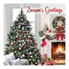 Pack of 12 Square Christmas Cards - Xmas Tree Wreath on Front Door with Foil