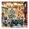 Pack of 12 Square Christmas Cards - Vintage Car and Street Scene with Gold Foil