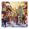 Pack of 12 Square Christmas Cards - Vintage Car and Street Scene with Gold Foil