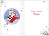 Teacher Christmas Card - Santa & Penguins on Sleigh with Red Foil 7.5 x 5.5"