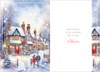Special Friends Christmas Card - Couple & Dog in Snowy Street Red Foil 7.5x5.25"