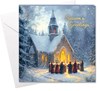 Pack of 12 Religious Square Christmas Cards with Gold Foil - Church at Night