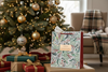 Medium Christmas Gift Bag - Rope Handle & Tag Scenic Holly Gold Foil 10x8.5"