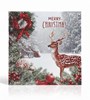 Pack of 12 Square Scenic Christmas Cards - Robin & Deer in Snow with Glitter