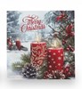 Pack of 12 Square Christmas Cards - Xmas Tree Stockings Candles in Snow Glitter