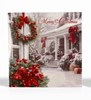 Pack of 12 Square Scenic Christmas Cards - Red Baubles on Wreath & Tree in Snow