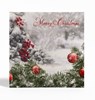 Pack of 12 Square Scenic Christmas Cards - Red Baubles on Wreath & Tree in Snow