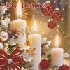 Pack of 12 Square Christmas Cards - Baubles Holly and Candles Red Gold Glitter