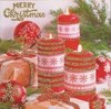 Pack of 12 Square Christmas Cards - Baubles Holly and Candles Red Gold Glitter
