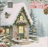 Pack of 12 Square Scenic Christmas Cards - Snowy Log Cabin in Woods with Glitter