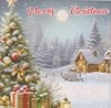 Pack of 12 Square Scenic Christmas Cards - Snowy Log Cabin in Woods with Glitter