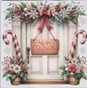 Pack of 12 Square Christmas Cards - Wreath & Garland on Front Door with Glitter