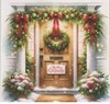Pack of 12 Square Christmas Cards - Wreath & Garland on Front Door with Glitter