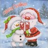 Pack of 12 Square Cute Christmas Cards - Santa with Rudolph and Snowman Glitter