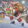Pack of 12 Square Glitter Christmas Cards - Santa Father Christmas on Rooftop