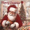 Pack of 12 Square Glitter Christmas Cards - Jolly Santa Father Christmas