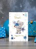 Uncle Birthday Card - Bear with Blue Presents Stars and Gold Foil 9x6"