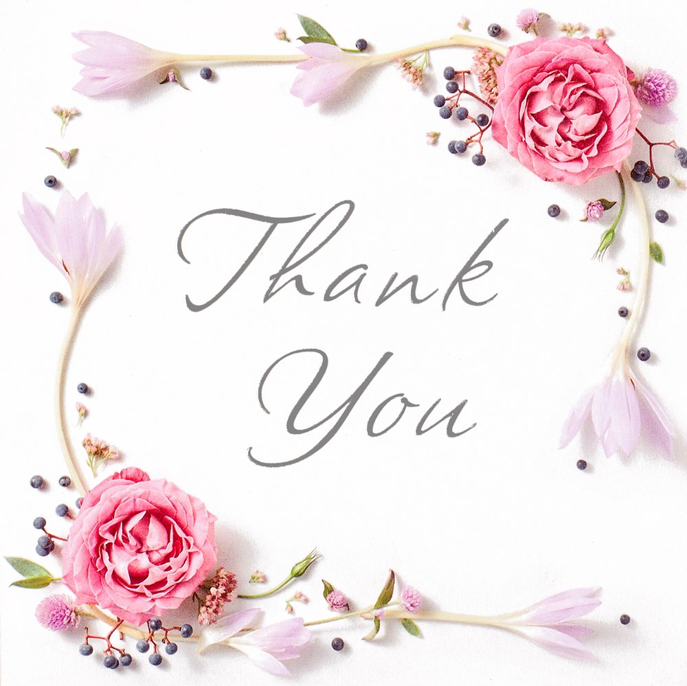 36 Multi Pack Thank You Cards & Envelopes Pink Rose Floral