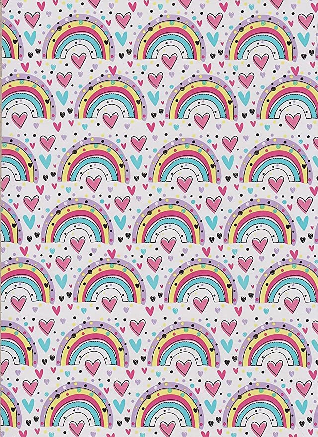 12m Gift Wrapping Paper Roll 4x3m Pastel Rainbows and Hearts