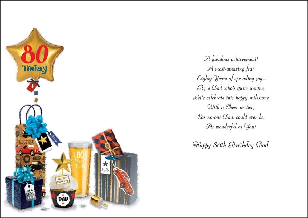 Jonny Javelin Dad 80th Birthday Card Beer Presents Balloon Silver