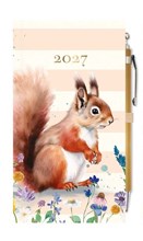 2027 Slim Week To View Hardback Diary & Pen - Squirrel and Wild Flowers