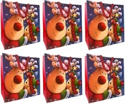 Set of 6 Reusable Square Jumbo Christmas Bag - Bag for Life Reindeer & Bear