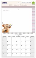 2027 Spiral Bound Memo Board Calendar & Write On Wipe Off Pen - Highland Cow