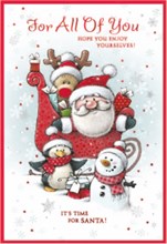 All Of You Christmas Card - Santa & Friends in Sleigh with Red Foil 7.5x5.5"