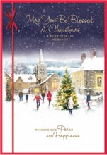 Blessings at Christmas Card - People outside Church at Night Foil 7.75x5.25"