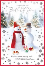 To Both of You Christmas Card - Snowman Couple with Robins & Foil 7.5x5.25"