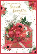 Granddaughter Christmas Card - Flowers in Envelope with Gold Foil 7.5x5.25"
